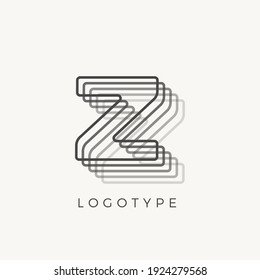 Letter Z of outline stripes, blend effect letter for monogram and logo template, contour line type