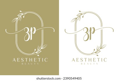 Logotipo de belleza de letra Z y P con adorno floreciente