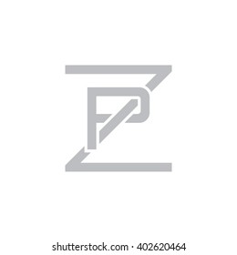 letter Z and P monogram square shape logo gray
