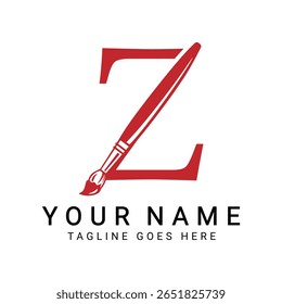 Letter Z Painting Brush Logo Design. Alphabet Z Painting Artist Icon