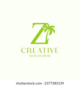 Plantilla de diseño de logotipo de árbol de hojas de palma de letra Z 