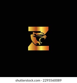 Letter Z with panther head illustration in flat design monogram symbol.