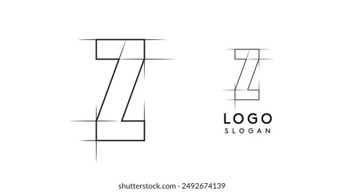 Letter Z pencil drawn, architectural blueprint logo design, construction plan, technical drawing. Ideal for corporate branding, industrial projects, engineering firms. Vector illustration