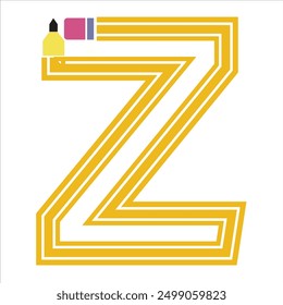 Letter 'Z' in Pencil Vector Shape Isolated on White