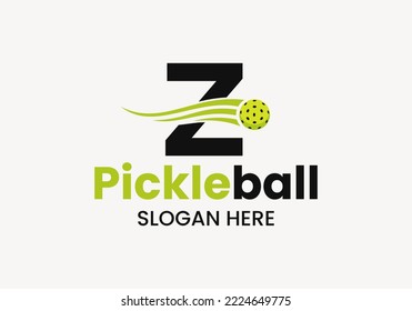 Letter Z Pickleball Logo Concept With Moving Pickleball Symbol. Pickle Ball Logotype Vector Template