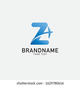 Letter Z with plane and airline inside. Vector typeface for flight labels, travel headlines, delivery posters, aviation cards etc.