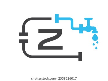 Letra Z Plomero Logo Diseño Vector Plantilla Concepto Con Tubo Y Símbolo De Agua