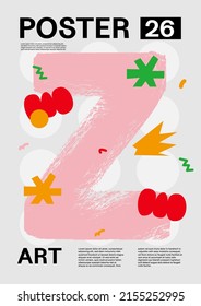 Letra Z. Diseño de afiches. Alfabeto. Tipo de letra. Cartel de plantilla, pancarta, volante.