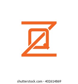 letter Z and Q monogram square shape logo orange