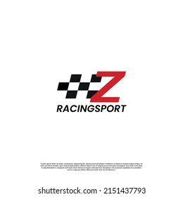 letter Z with racing flag icon template logo design