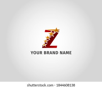 letter Z red metallic with five golden star logo template