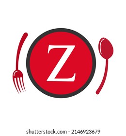 Letter Z Restaurant Logo. Restaurant Logotype On Letter Z Spoon And Fork Concept Vector