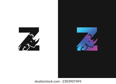 Letter Z Rhino logo, combination Letter Z and rhino, flat design logo template, vector