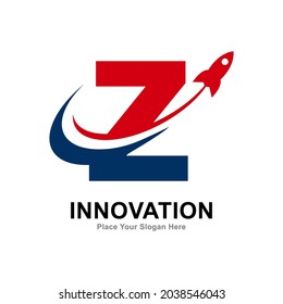 Letra Z con diseño vectorial del logotipo del cohete. Icono de aplicación, tecnología, educación, identidad corporativa, tarjeta, etiquetas o afiches.