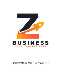 Letter Z with Rocket Up and Swoosh Logo Design. Creative Letter Mark Suitable for Company Brand Identity, Travel, Start up, Logistic, Business Logo Template