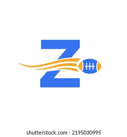 Letter Z Rugby, American Football Logo Combine With Rugby Ball Icon For American Soccer Club Vector Symbol