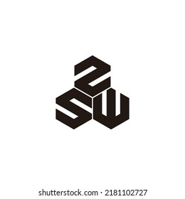 Letter Z, S and W three hexagons geometric symbol simple logo vector