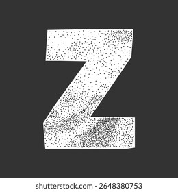 Letra Z na colagem de resgate estilo escola. Textura de papel enrugado, superfície de pontilhado de meio-tom arenoso com vibração retro.