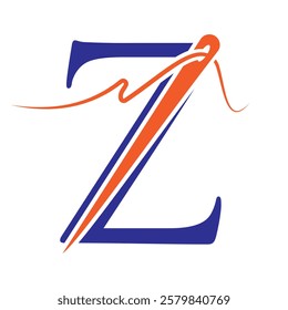 Letter Z Sewing Needle Logo Design for Embroider, Textile, Fashion, Cloth, Fabric Symbol