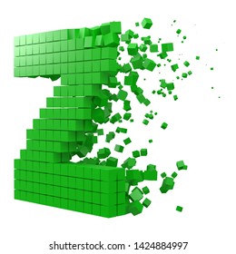 letter Z shaped data block. version with green cubes. 3d pixel style vector illustration. suitable for blockchain, technology, computer and abstract themes.