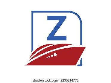 Letter Z with the ship, cruise, or boat logo design template, icon sign symbol ocean waves vector illustration.