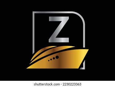 Letter Z with the ship, cruise, or boat logo design template, icon sign symbol ocean waves vector illustration.