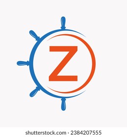 Letter Z Ship Logo Concept With Ship Wheel Symbol Vector Template
