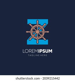 Letter Z Ship Steering Wheel Logo Design Vector Icon Graphic Emblem Illustration Background Template
