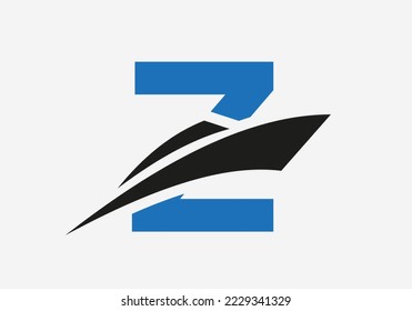 Letter Z Shipping Logo Sailboat Symbol. Nautical Ship Sailing Boat Icon