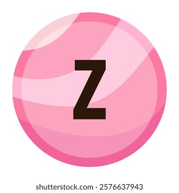 Letter z showcased in a glossy pink candy ball, adding a playful and sweet touch to Valentine’s Day visuals and themes