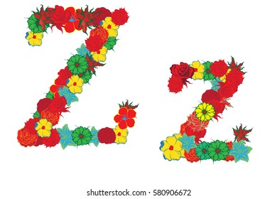 Letter "Z", "z" of sign design floral  on a white background