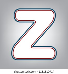 Letter Z sign design template element. Vector. Dark red, transparent and midnight green stroke of white icon at grayish background.