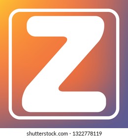 Letter Z sign design template element. Vector. White icon on transparent button at orange-violet gradient background.