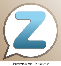 Letter Z sign design template element. Bright cerulean icon in white speech balloon at pale taupe background. Illustration.