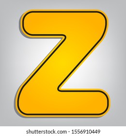 Letter Z sign design template element. Flat orange icon with overlapping linear black icon with gray shadow at whitish background. Illustration.