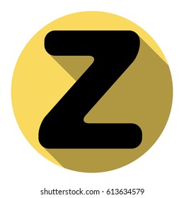 Letter Z sign design template element. Vector. Flat black icon with flat shadow on royal yellow circle with white background. Isolated.