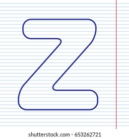 Letter Z sign design template element. Vector. Navy line icon on notebook paper as background with red line for field.