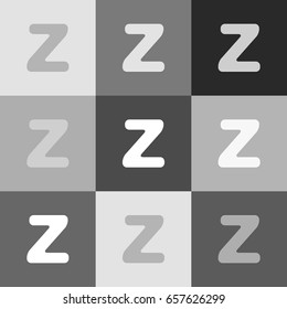 Letter Z sign design template element. Vector. Grayscale version of Popart-style icon.