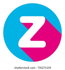 Letter Z sign design template element. Vector. Flat white icon with mexican pink shadow inside sky blue(S and G) circle at white background. Isolated. Trend colors in 2017.