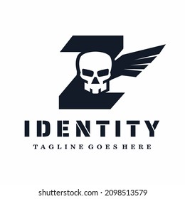 Letter Z Skull Wings Logo Design