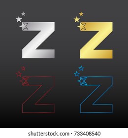 Letter Z Star logotype with Metallic texture, Metal Glossy, Gold and Silver, Steel, Beautiful Luxury, Fashion, Jewelry, Beauty Salon, Cosmetics, Magic Logo for your Corporate identity