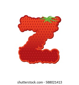 Letter Z Strawberry font. Red Berry lettering alphabet. Fruits ABC
