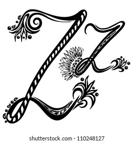 Letter Z z  in the style of abstract floral pattern on a white background