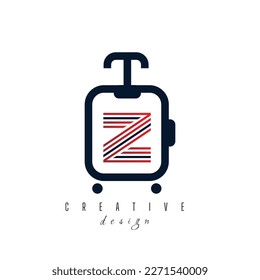 Letter Z with Suitcase Bag and Air Plane for Travel and Trip Agent Business Logo Idea. Recreation, Voyage, Vacation, Transport Service Company Logo