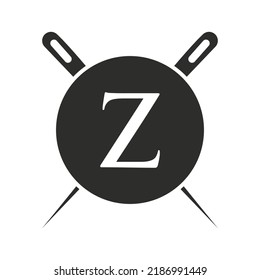 Letter Z Tailor Logo, Needle and Thread Combination for Embroider, Textile, Fashion, Cloth, Fabric Template