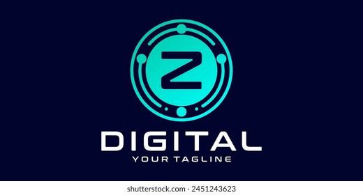 letter Z technology logo. Digital font vector design for industry with circuit circles and dots, for digital, technology,data