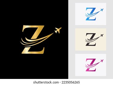 Letter Z Travel Logo Concept With Flying Air Plane Symbol