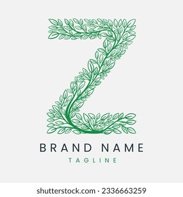 Letter Z Tree Branch, Formed From Twigs Leaves Logo Design