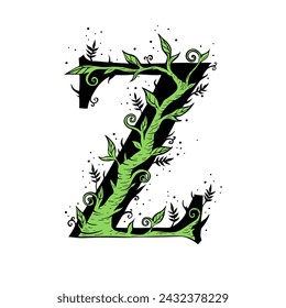 Letter Z Tree Branch, Formed From Twigs Leaves