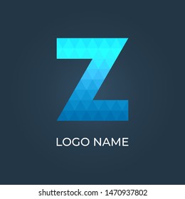 Letter Z triangle mosaic pattern logo isolated. Alphabet vector image
